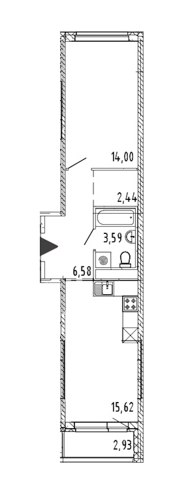 1-комнатная квартира 42.23 м², 21/21 эт., ЖК «Новые горизонты 2»